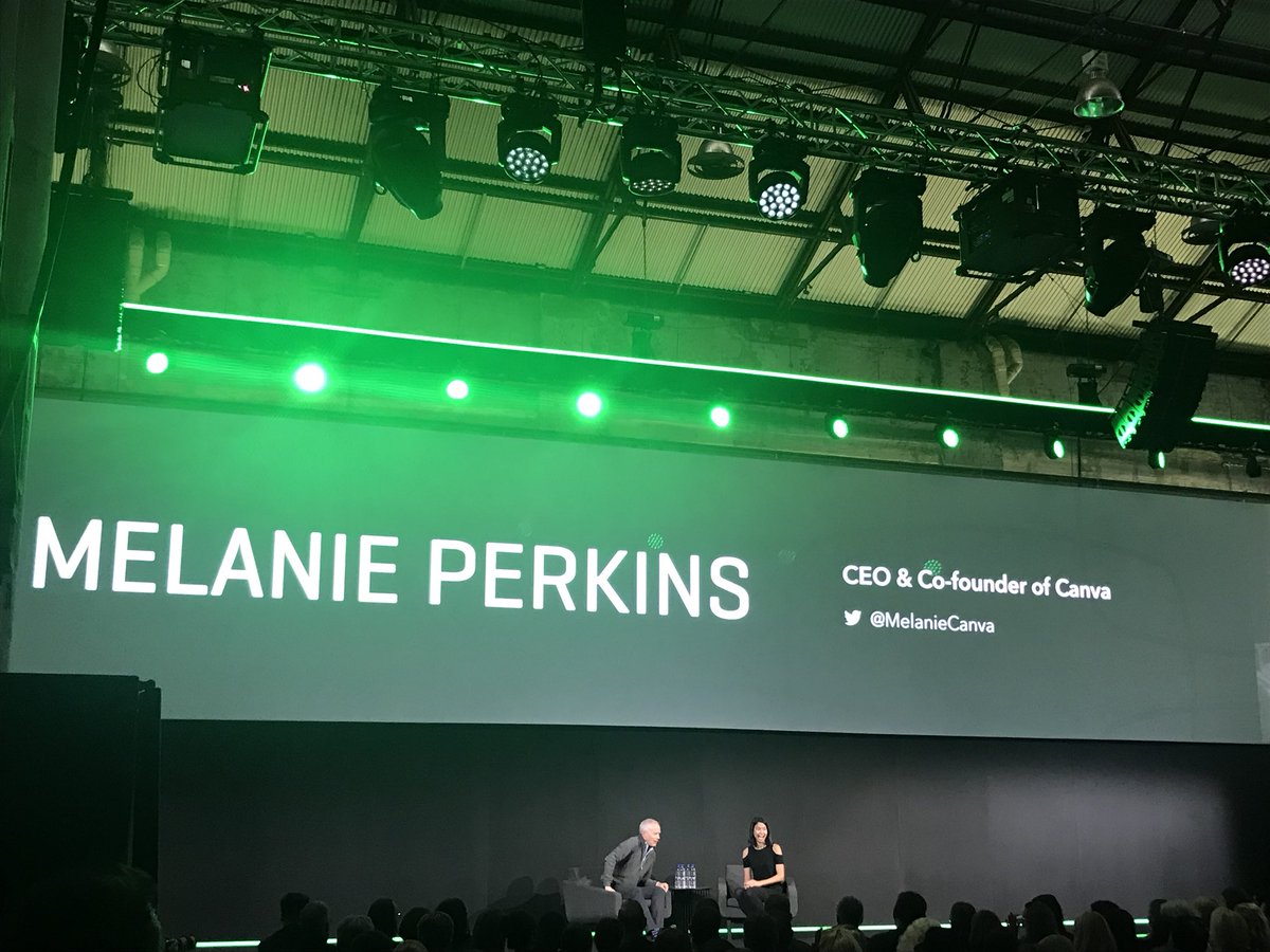 JulesIntuit's tweet photo. Two legends on stage having a chat @QuickBooksAU @MelanieCanva #scottcook #canva #intuit #qbconnect #startup #bootstrap https://t.co/yZZnHuGPlw
