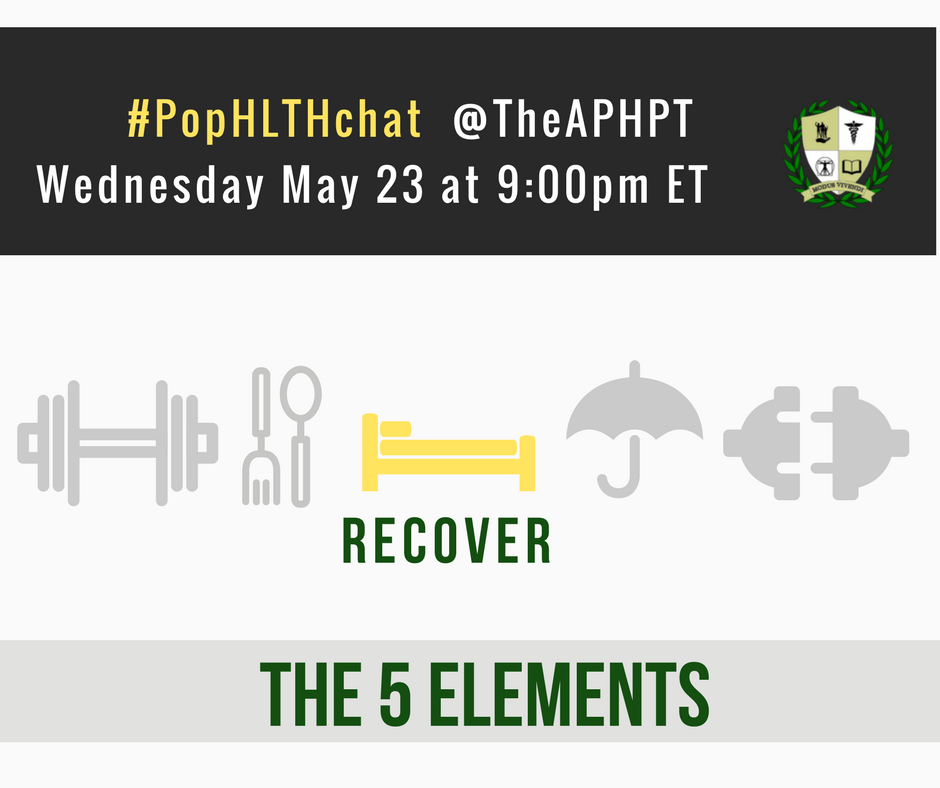 TheAPHPT's tweet photo. #PopHLTHchat 5-minute warning! #RECOVER #pophealth #prevention #healthpromotion #healthandwellbeing #PTversion2 #PTrev #physicaltherapy https://t.co/gmNwBs2O7a