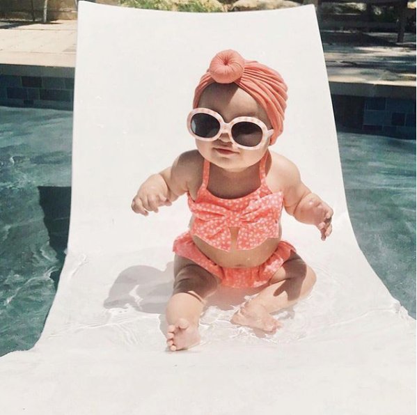 It’s an itsy bitsy teeny weeny coral polka dot bikini.