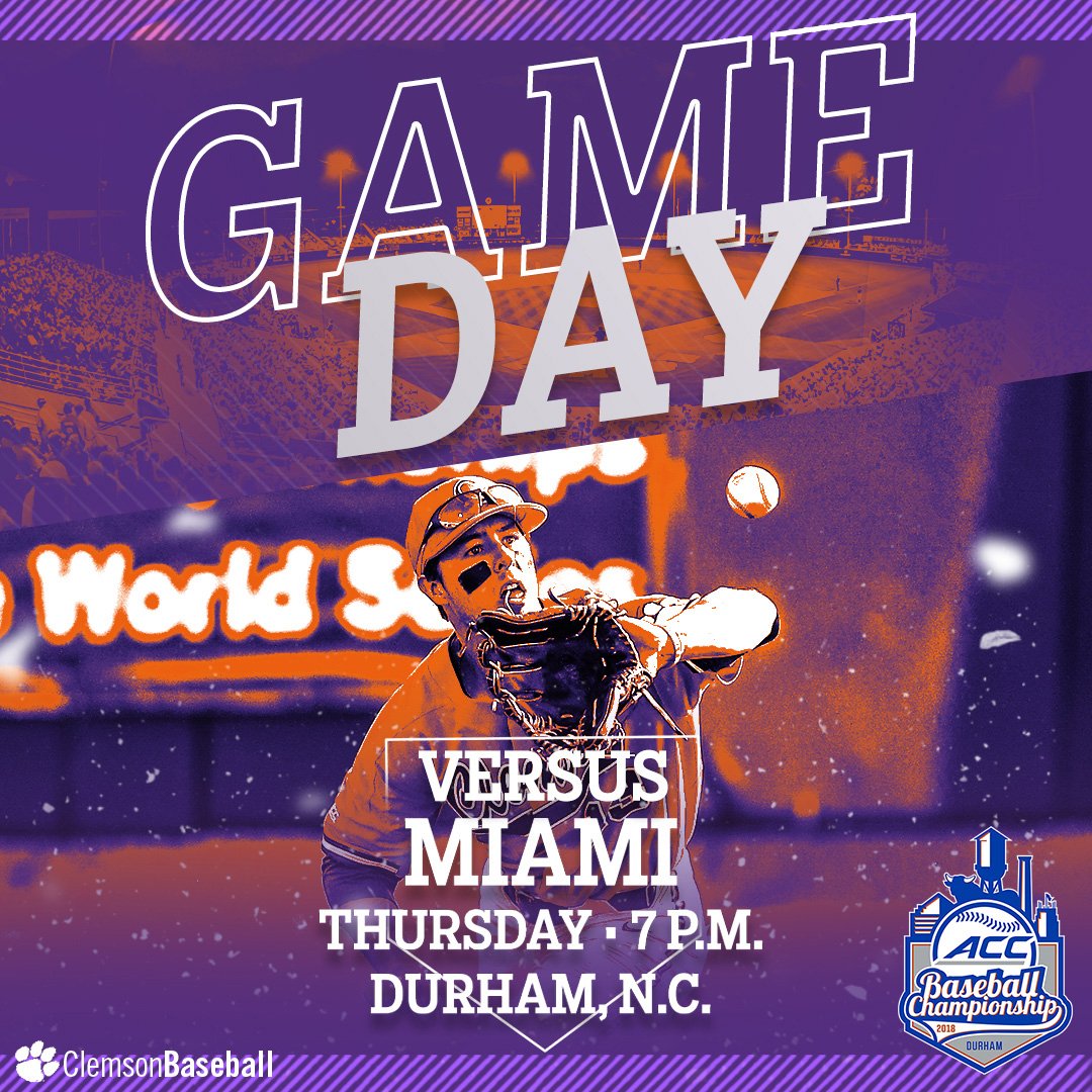 ClemsonBaseball's tweet photo. It's win or go home today in the @ACCBaseball Tournament! #Clemson plays Miami (Fla.) at 7 p.m.

GAMEDAY - https://t.co/NjagI8baGt https://t.co/LydbvjzWhy