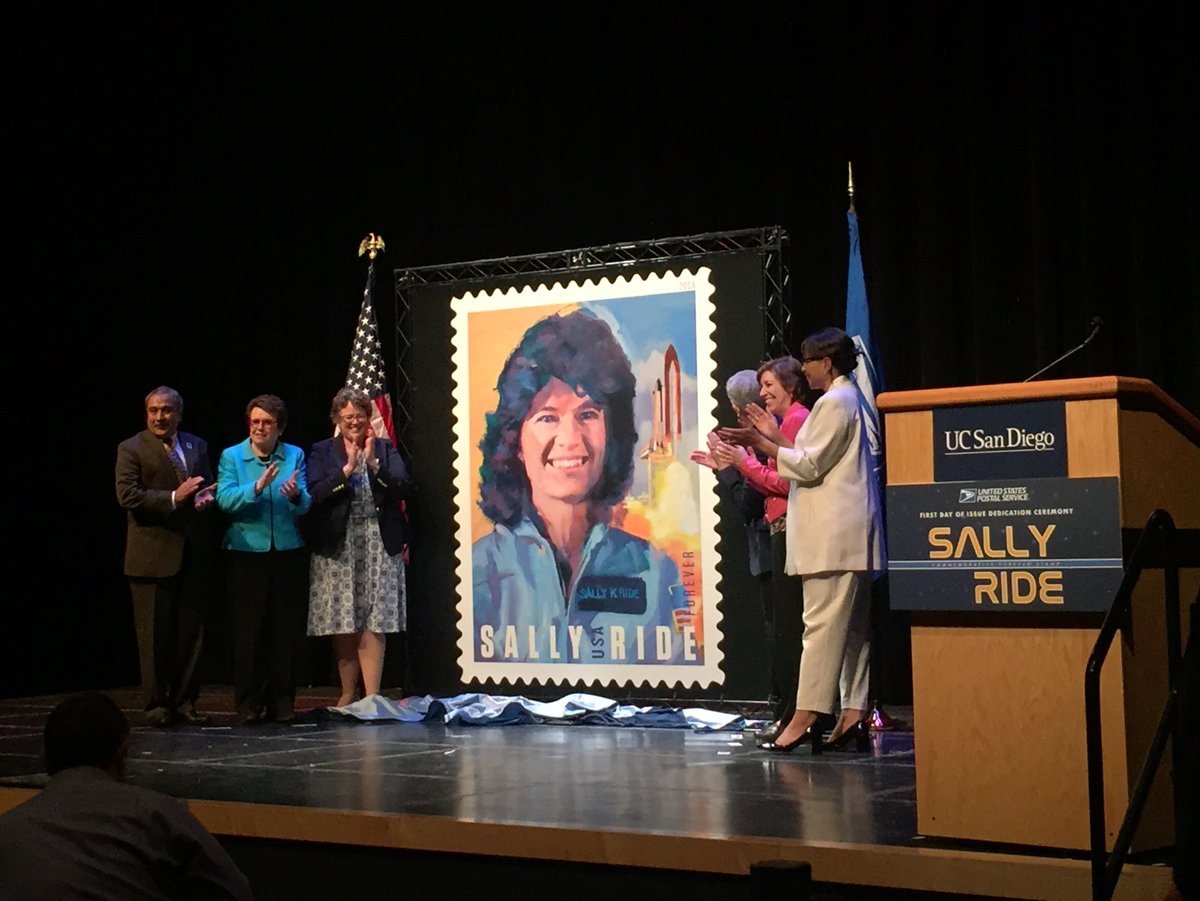brittybirdie's tweet photo. The beautiful #sallyrideforever stamp was unveiled tonight @UCSanDiego! Sally Ride is a “shero” and inspiration to us all, especially girls and women in STEM. 🚀 https://t.co/yvVpVKsrYR
