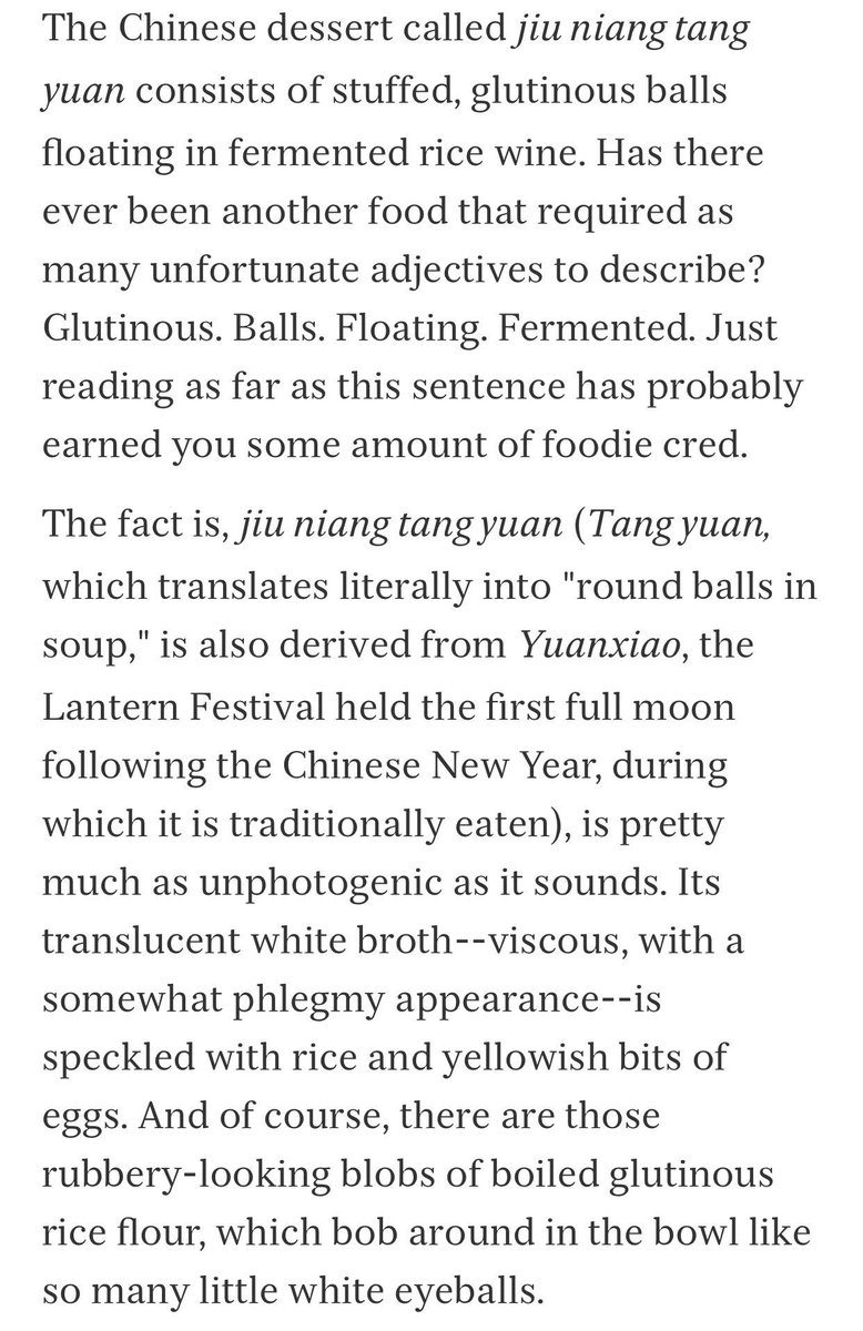 Language Choice, aka art of making making familiar things alien, making beautiful things ugly, making lovely things creepy: a thread(Illustrated here with an article from LA weekly describing tang yuan in most unpleasant terms possible.)