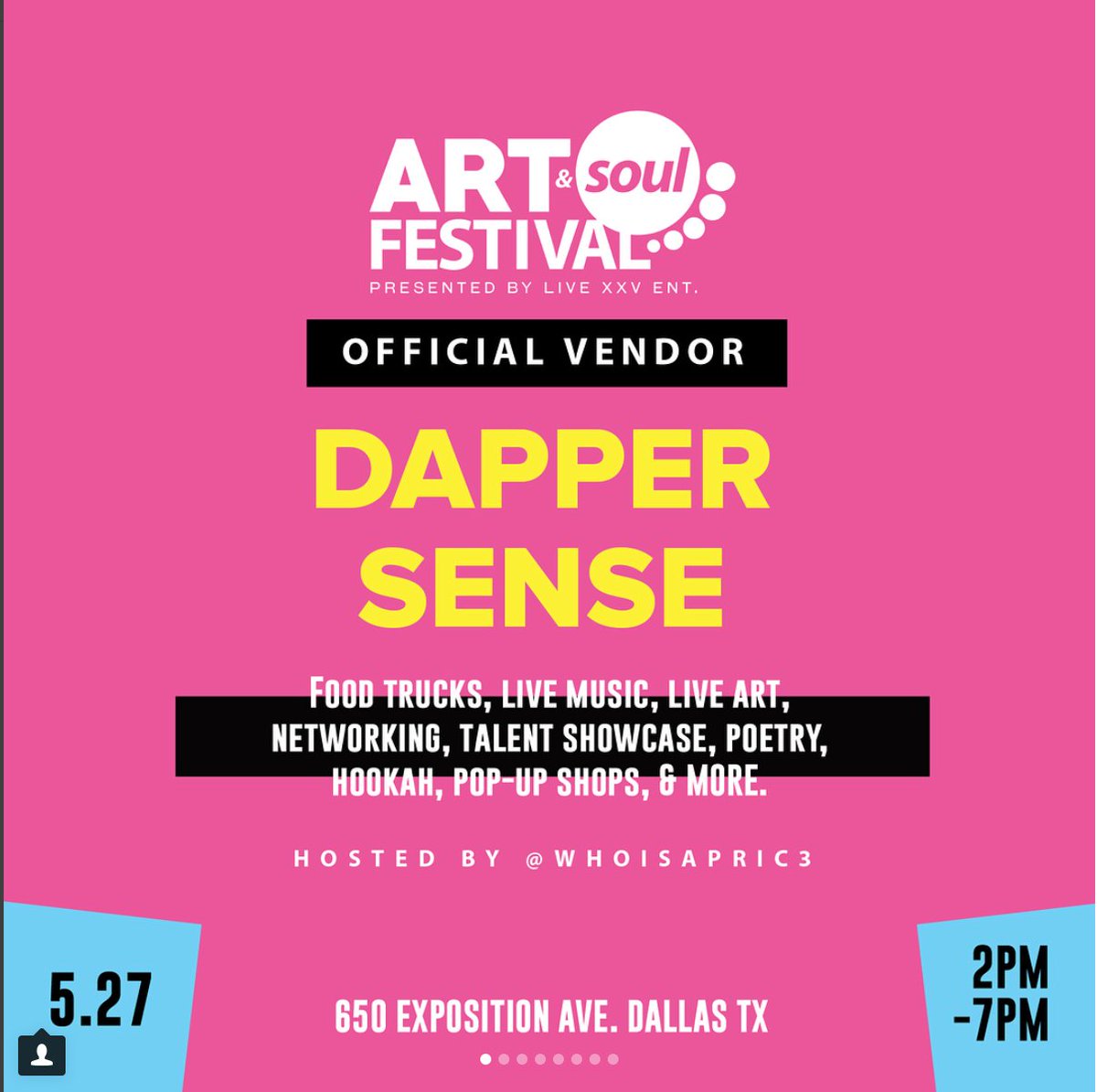 DDDNights's tweet photo. RT @LiveXXVent: 🤩🔥 ART & SOUL FESTIVAL OFFICIAL VENDOR: DAPPER SENSE #liveasf #dallasevents https://t.co/cprxsUvQJp