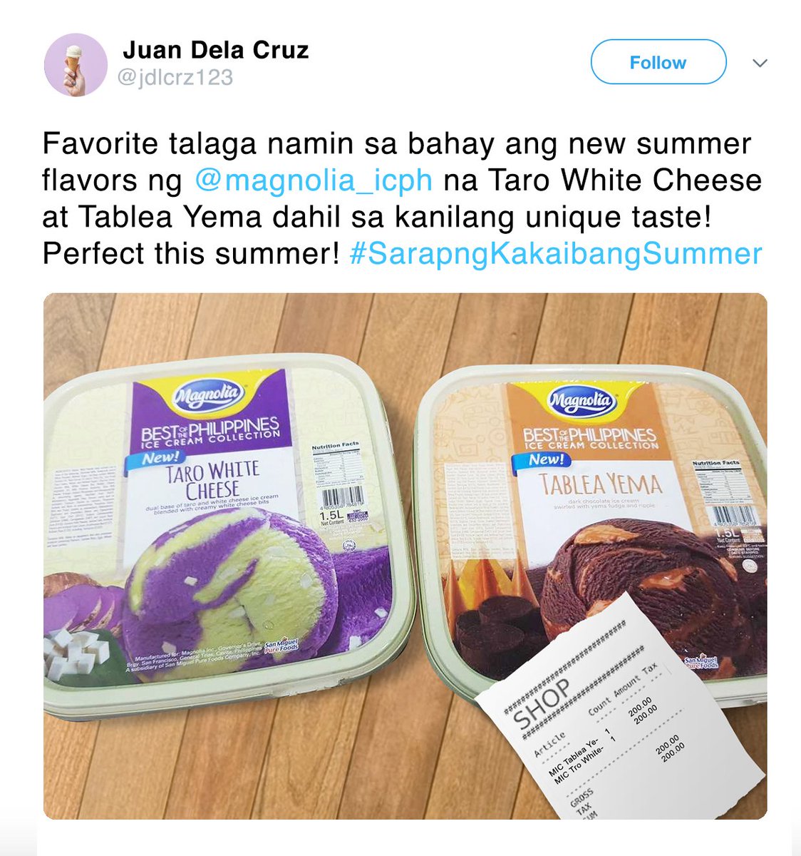 magnolia_icph's tweet photo. Here are the winners of this weekβs promo! Meron pa kayong 1 week to win Aldub standees. Take a photo of your 2 favorite MIC summer flavors w/ the official receipt, and tell us why you like it in the caption. Don't forget to include: #MICSummerPromo #SarapNgKakaibangSummer https://t.co/mo9CNwgyOY