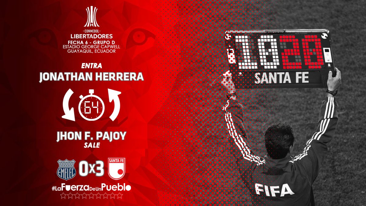 SantaFe's tweet photo. 🔁Cambio en el #León:
🔛 @JhoHerrerab
↩️ Jhon Pajoy
#EMExSFE ⏱64 |0x3| 🇲🇨🦁 https://t.co/rfOj1bQMKz