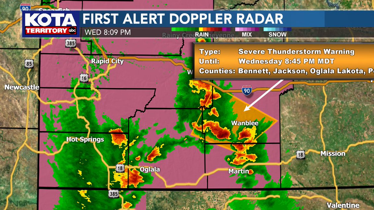 KOTAheymike's tweet photo. Strongest storms are moving into Jackson and Bennett counties. Doppler radar indicates 1" hail and 60 mph wind gusts with these storms. Seek shelter in these areas until the storm passes.
Meteorologist Mike Modrick https://t.co/kWVx53YVOa