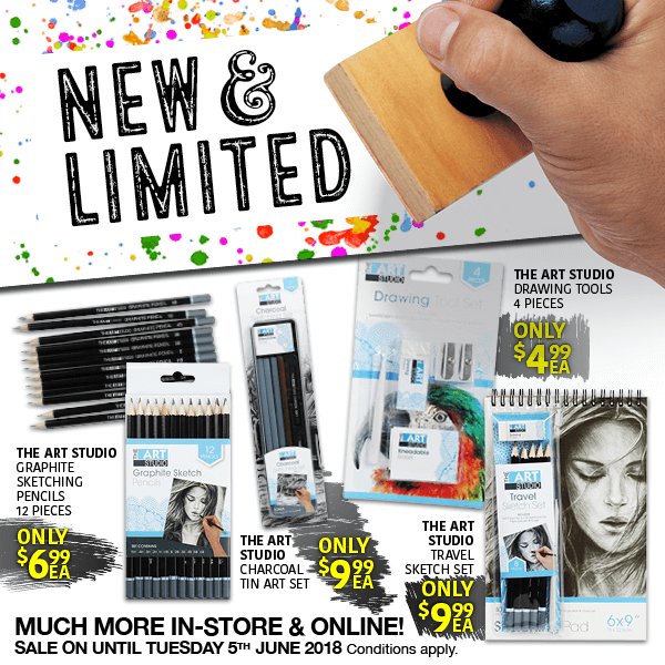 riotstores's tweet photo. We are always so excited to receive New &amp; Limited stock. Included and not limited to sketching pencils, pens, canvases, beads, fabric paint and so much more. Hurry as these offers are only available until Tuesday 5th June 2018. https://t.co/YAbsJHwGYy