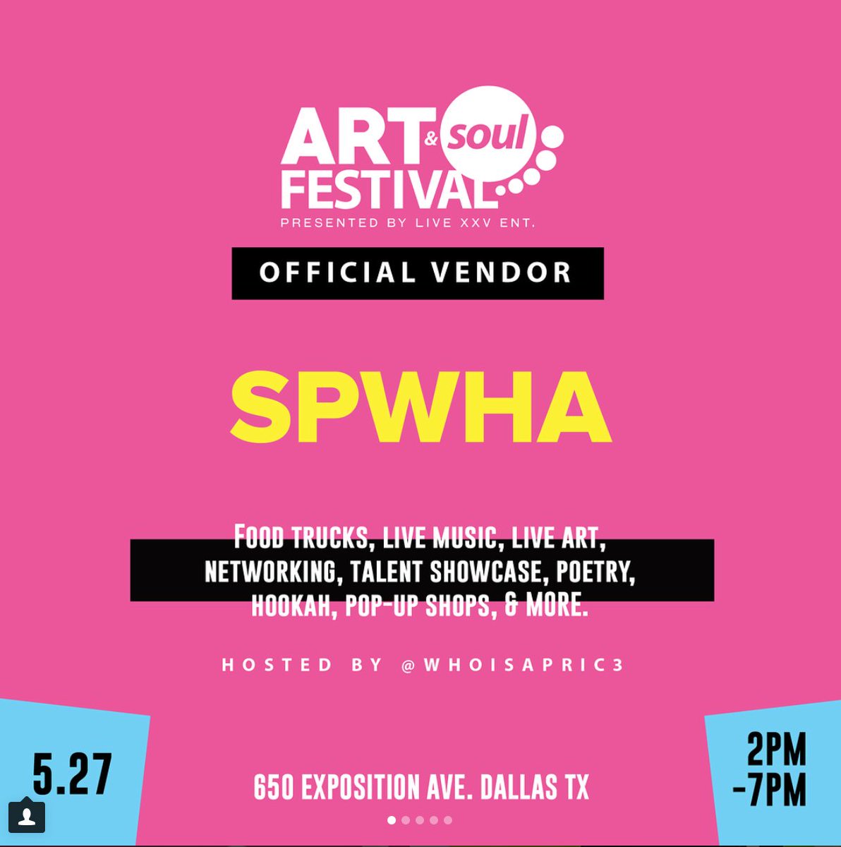 LiveXXVent's tweet photo. 🤩🔥✨🌟😀ART & SOUL FESTIVAL OFFICIAL SPONSOR & VENDOR: SPWHA #liveasf #DALLAS #dallasevents https://t.co/3C0JLUtftK