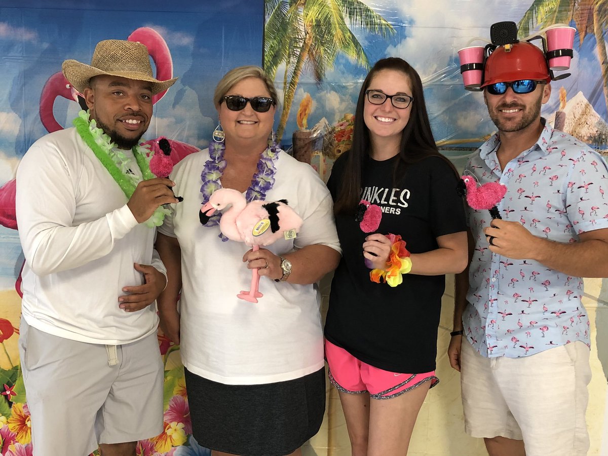 Russellville_HS's tweet photo. Congratulations to The Sprinkles for their big win today and a shout out to Nina for winning the Flocka the Flamingo Award...Why fit in when you were born to stand out! #SmartTeamBuilding #RHSFun #SummerReady https://t.co/R2YyhBmPFZ