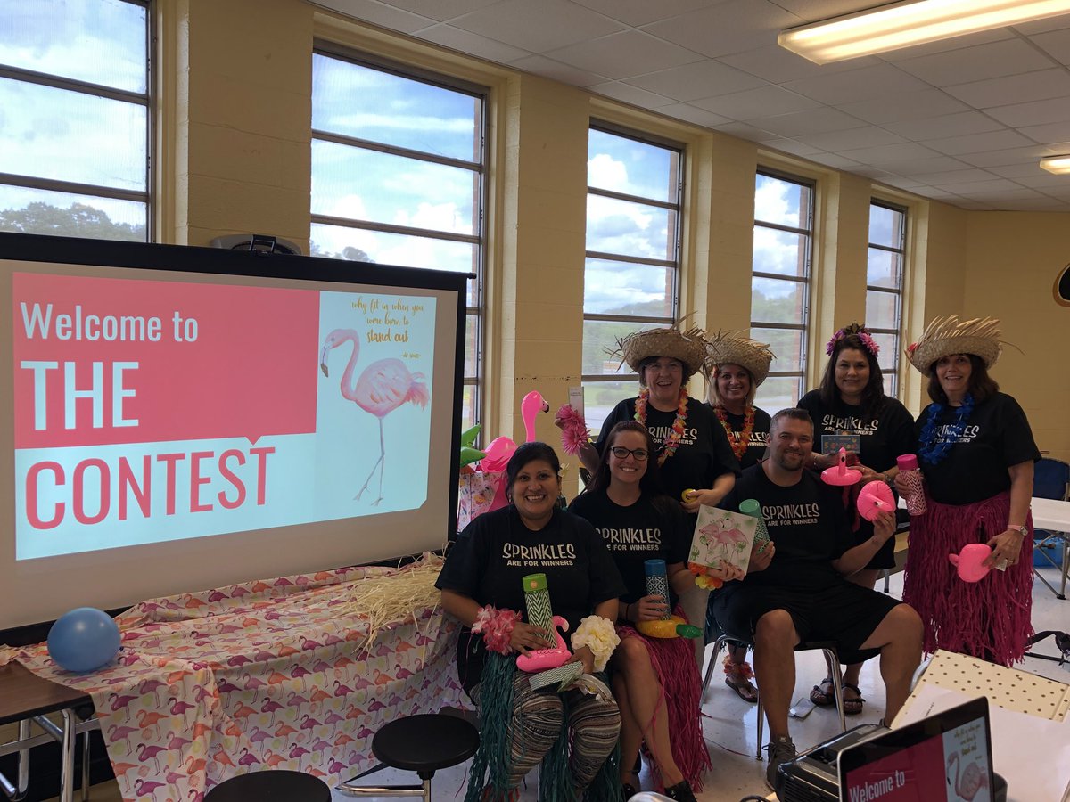 Russellville_HS's tweet photo. Congratulations to The Sprinkles for their big win today and a shout out to Nina for winning the Flocka the Flamingo Award...Why fit in when you were born to stand out! #SmartTeamBuilding #RHSFun #SummerReady https://t.co/R2YyhBmPFZ