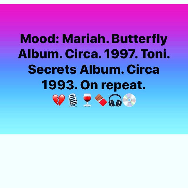 SamyJo6542's tweet photo. Mood: #90s #90srnb #mariah #mariahcarey #butterflyalbum #1997 #myall #breakdown #honey #babydoll #closemyeyes #wheneveryoucall #toni #tonibraxton #secretsalbum #unbreakmyheart #theresnomewithoutyou #howcananangelbreakmyheart https://t.co/bZQRG58XCn