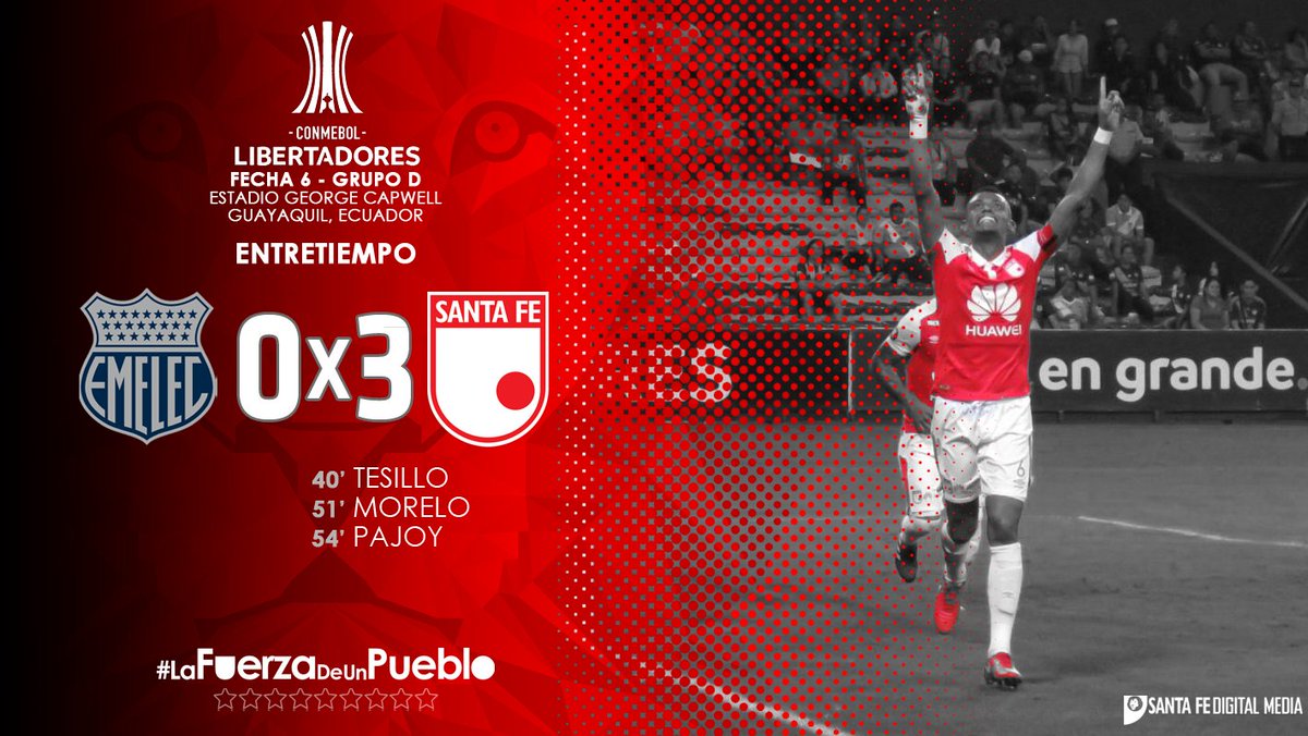 SantaFe's tweet photo. Final del juego en Guayaquil, triunfo del León en el Capwell que le da el tiquete a la #Conmebol @Sudamericana.

#EMExSFE ⏱90+4 |0x3| 🇲🇨🦁

¡Somos #LaFuerzaDeUnPueblo! https://t.co/aEeb1sm36J