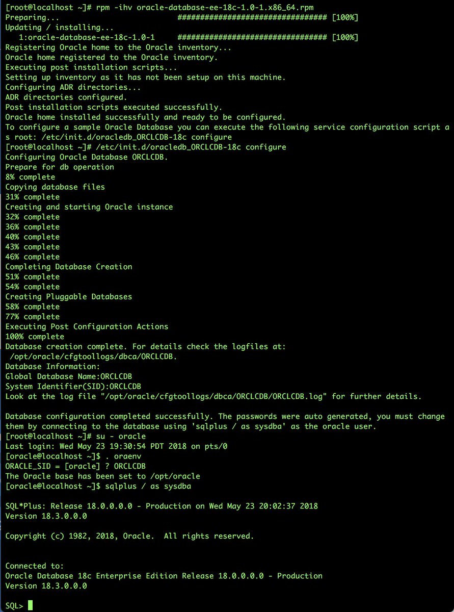 GeraldVenzl's tweet photo. Going forward #Oracle #Database will be a lot easier to setup on #Linux. 2 commands to an up and running database! #awesome https://t.co/fMGEYSjDrg