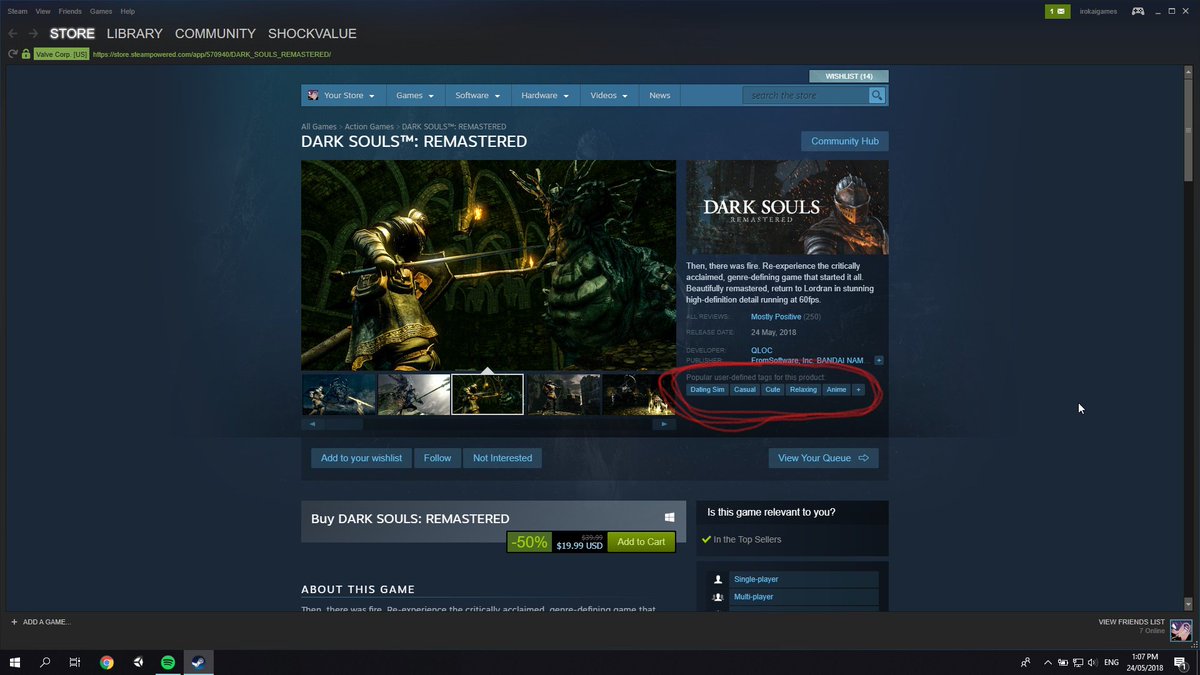22ndImpact's tweet photo. Browsing Steam when I saw the Dark Souls Remastered tags. Love it. https://t.co/bpTjqpRWki