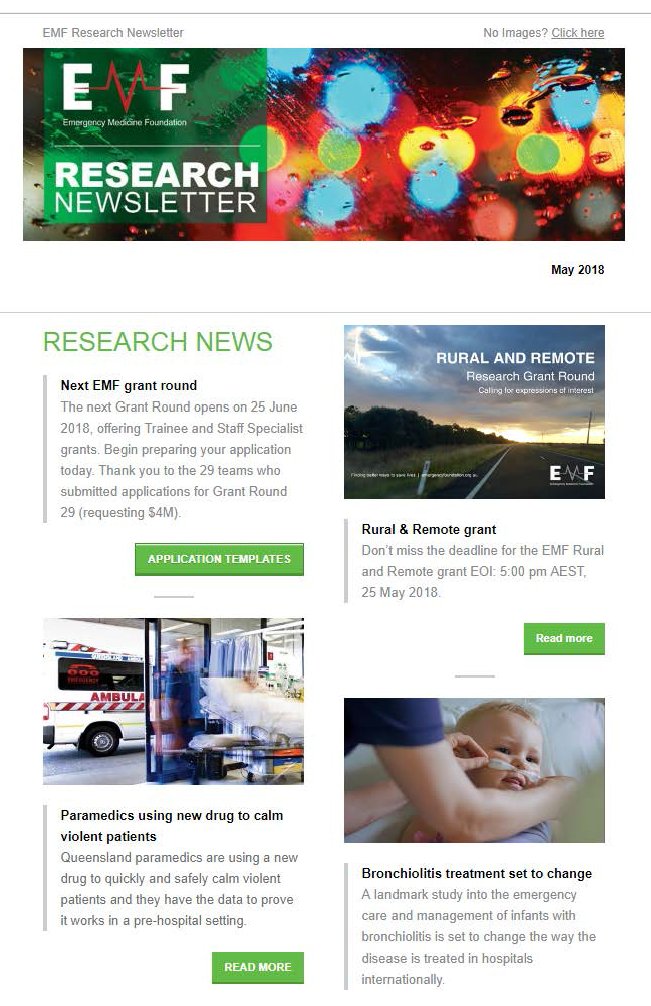 emfresearch's tweet photo. EMF's latest news in one place: May edition of our quarterly #newsletter now out. Featuring  #research from @QldAmbulance @childhealthqld @GC_Health @wm_health @qldhealthnews https://t.co/ks7Qzi9en1 https://t.co/sBDIeGjzRn