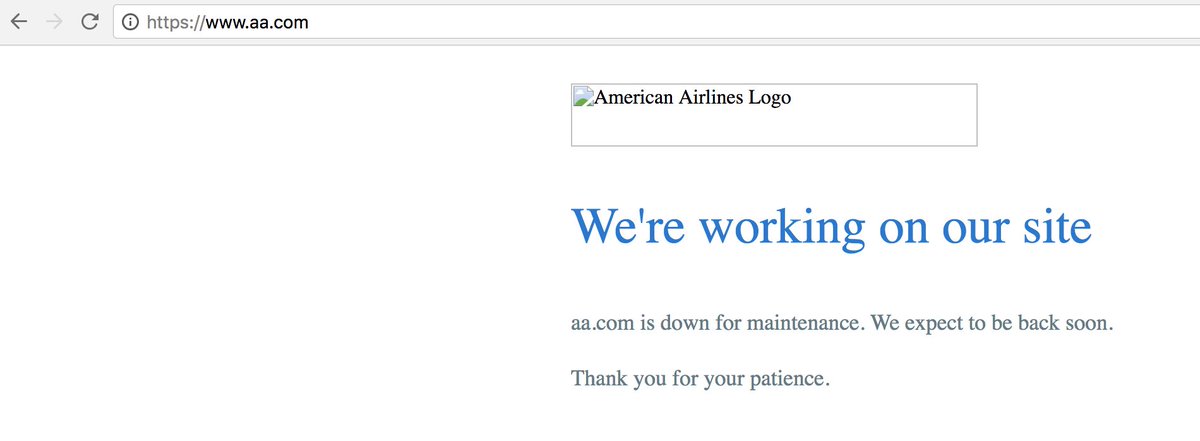 justzisguyyknow's tweet photo. tryin to buy flights but @AmericanAir is down. still it's a nice reminder that other software teams have bad days too and u feel less alone in the world. tell your boss it's ok, i'll just order tomorrow - as long as the price doesn't go up 😉 https://t.co/8uOw9vrnOb