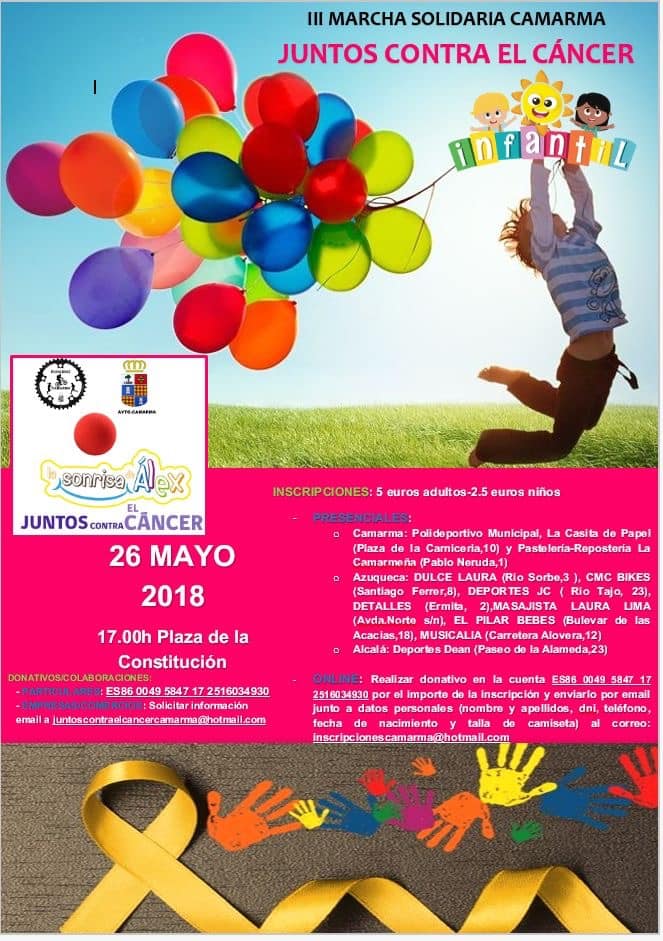 Sábado 26 de Mayo,  colaboración para Proteccion Civil Camarma de Esteruelas  III MARCHA JUNTOS CONTRA EL CÁNCER, organizada por el Ayuntamiento de Camarma de Esteruelas y Run &amp; Bike Camarma #TodoPorAlex que se celebrará en Camarma #LasProtescuentan 😉