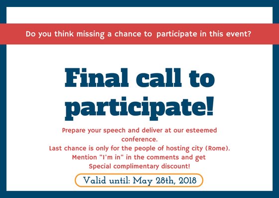 ForensicSci2019's tweet photo. @LaStatale Final call to Participate in the must-attend event in the entire forensic sector.
Come and join us to explore your knowledge on @ForensicSci2018.
Limited slots available.
#forensics #Rome #Italy #science https://t.co/KRkPBlIiUz