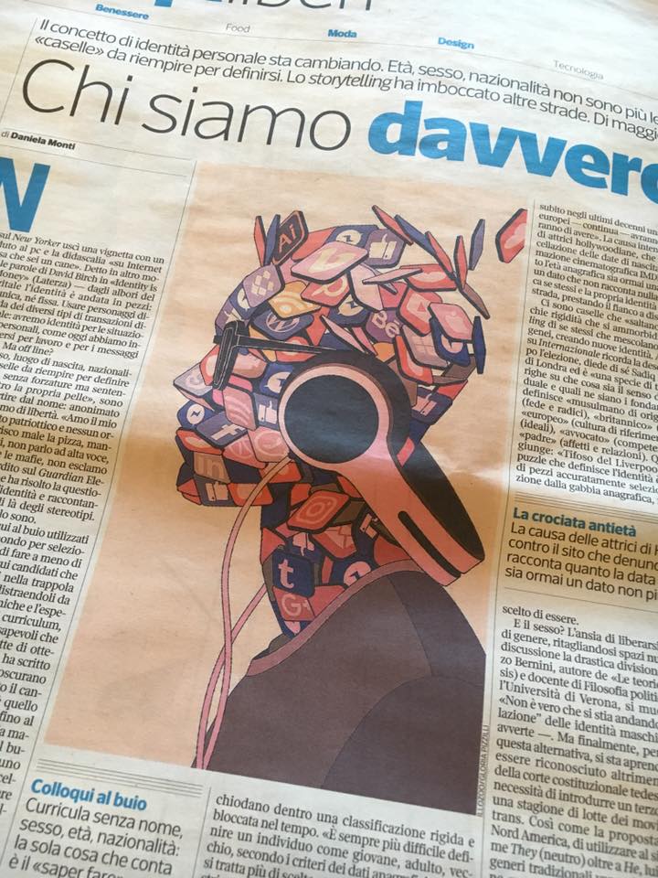 Tshirt_it's tweet photo. Chi siamo davvero? 💭 🎭 
@GloriaPizzilli ha realizzato questa illustrazione per l'articolo di @danicorr apparso sul @Corriere.  Semplicemente bellissima 😱 👏 https://t.co/OeTpMKeXLW