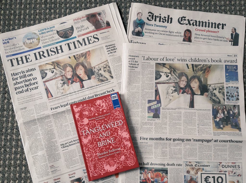 KidsBooksIrel's tweet photo. Would you look at that! #CBIBOYA winners @propermiss and @karenmvaughan on the front of the @IrishTimes! Lovely article in the @irishexaminer too 📚📚 https://t.co/H3r7QlraP5