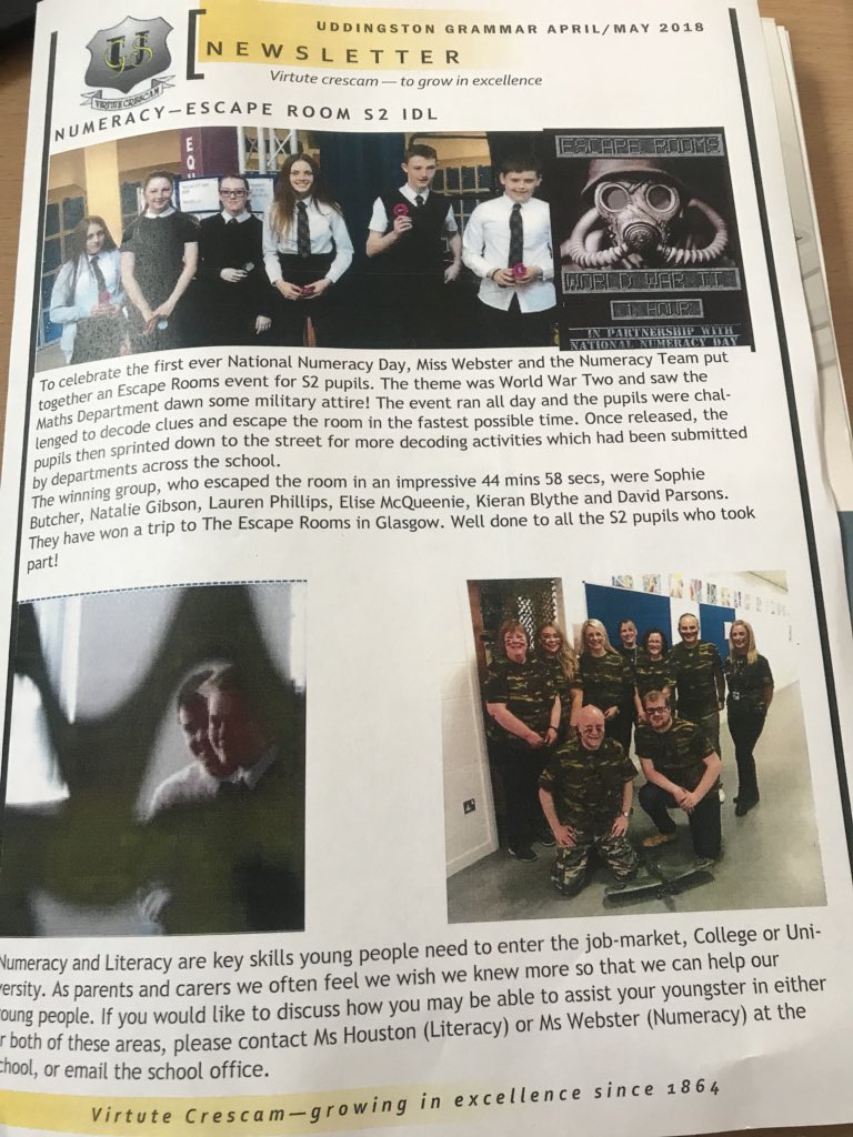 UGS_Numeracy's tweet image. Look out for our feature on escape rooms in the newsletter! Front page news! #numeracynews