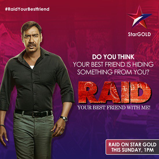 ajaydevgn's tweet photo. Raid your bff's social media profiles and click a screenshot of their embarrassing pictures. Tweet the picture and tag @StarGoldIndia using #RaidOnStarGold &amp; #RaidYourBestfriend.

Catch RAID on Star Gold this Sunday at 1PM! https://t.co/8mdyXuW2DY