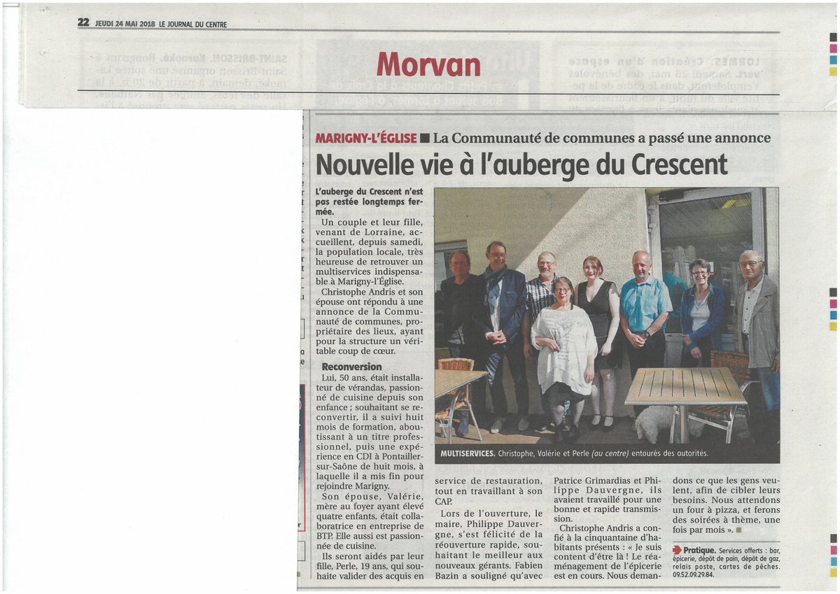 Article du jour sur la reprise de l'auberge du Crescent de Marigny l'Egllise <a href="/fabienbazin/">fabien bazin</a>  <a href="/algretgeorges/">anne algret-georges</a>
