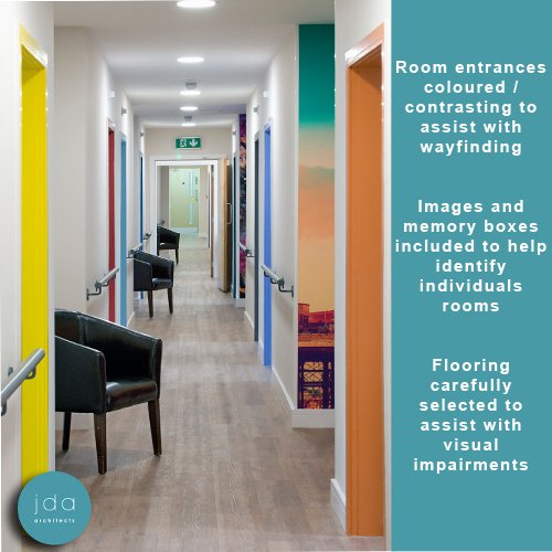 JDAArchitects's tweet photo. When designing dementia-friendly environments we are sensitive to the complex combination of physical, sensory, cognitive &amp; perceptual impairments experienced by many and strive to meet these needs in our designs #DementiaActionWeek #DementiaAwareness https://t.co/CkjtStC523