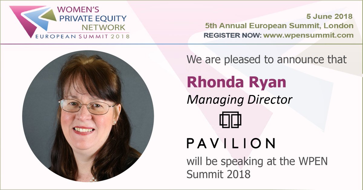 WPEN_'s tweet photo. We are  delighted to announce that Rhonda Ryan, Managing Director at Pavilion Alternatives Group will be speaking at the 5th Annual WPEN Summit on 5th June 2018 in London.
Early Bird passes expire next week! Register today and do not miss out! https://t.co/akQJWJvUgw https://t.co/WOPeGIjwVM