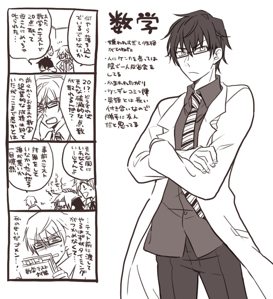 昔、読み切りで描かせてもらった教科が擬人化して出てきててんやわんやする話のキャラ設定案です 
