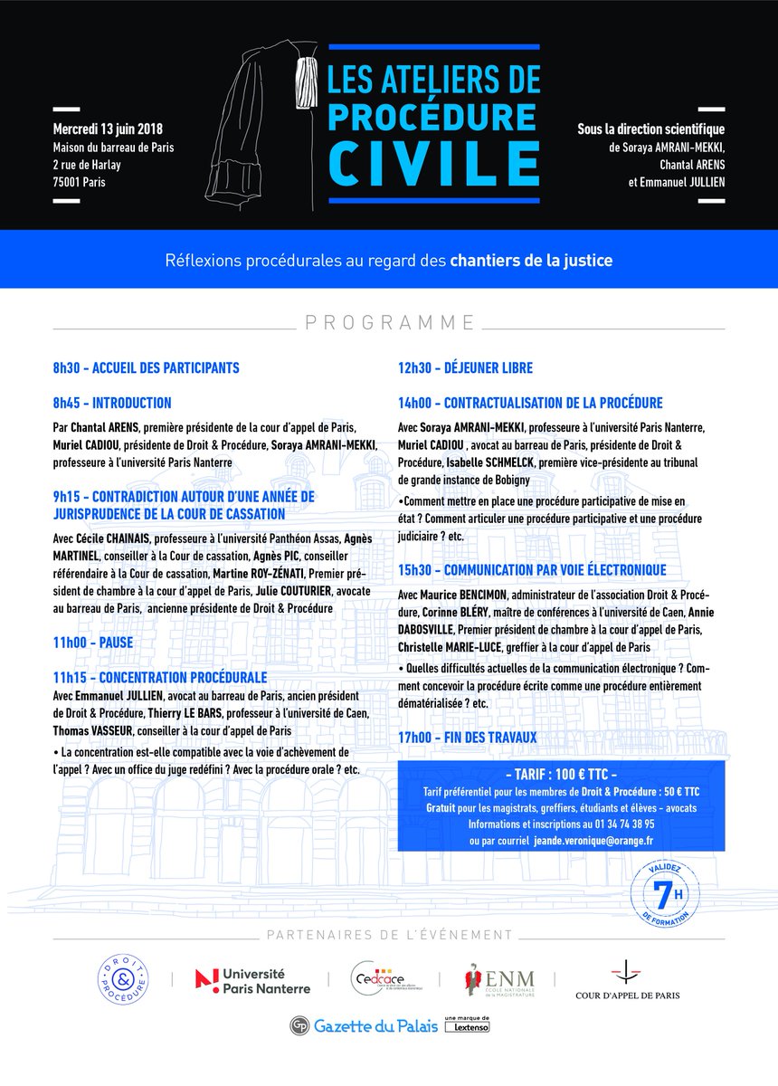 Avocats, magistrats et greffiers, RDV le 13 juin : concentration procédurale, contractualisation de la procédure, communication par voie  électronique et arrêts incontournables de proc. civ. de l'année passée  au menu de la 2e édition des #AteliersDeProcédureCivile