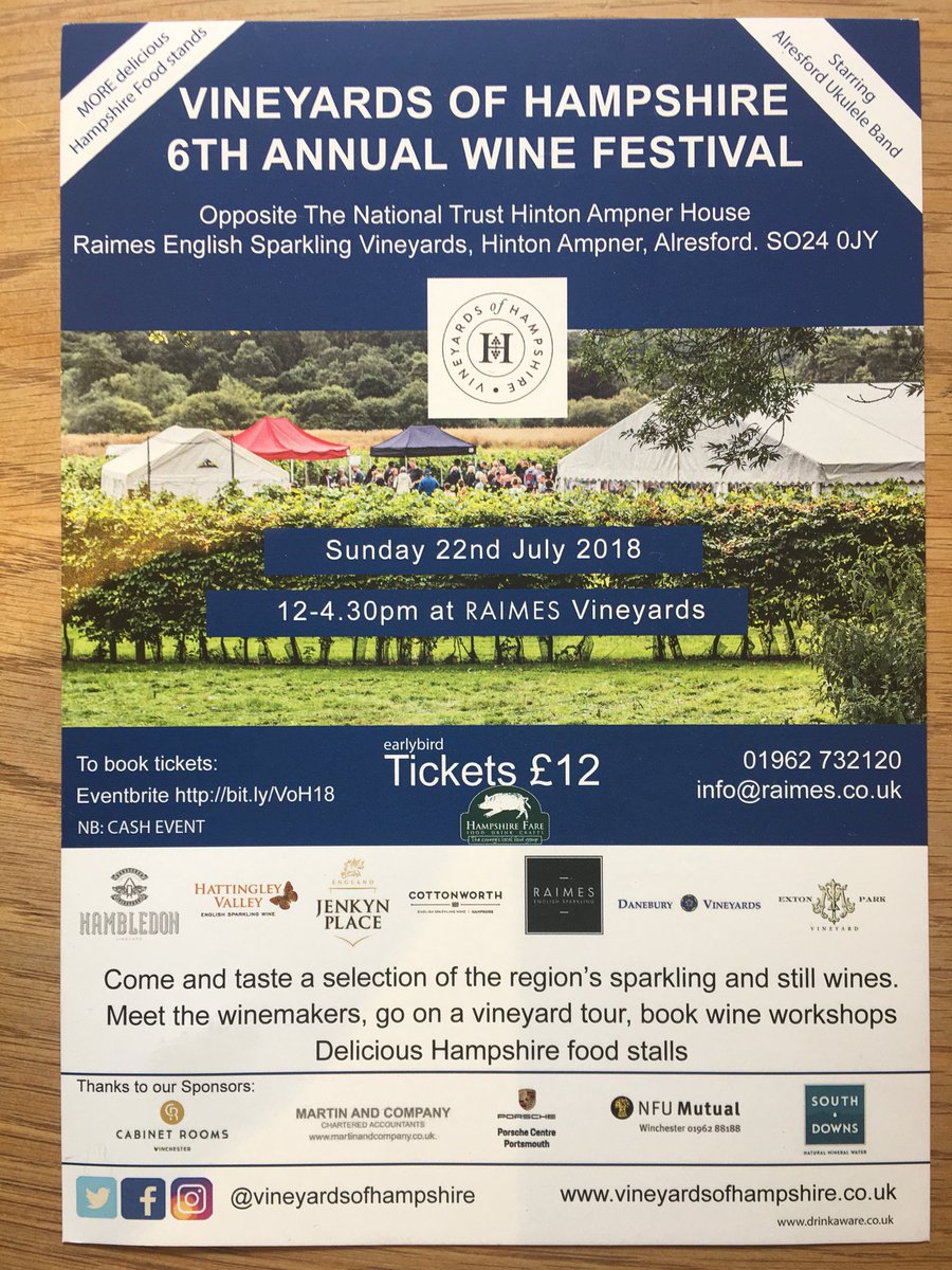 DaneburyFizz's tweet image. Book now ! @HampshireVines Wine Festival is back. 22nd July 🍾🇬🇧🥂 bit.ly.VoH18 Award winning #englisgsparklingwines  #Hampshire food stalls &amp;amp; street food 
Music from @AlresfordUkeJam Wine Workdshops 
Vineyard Tours 
@Wine_GB @HampshireFare @VisitHampshire