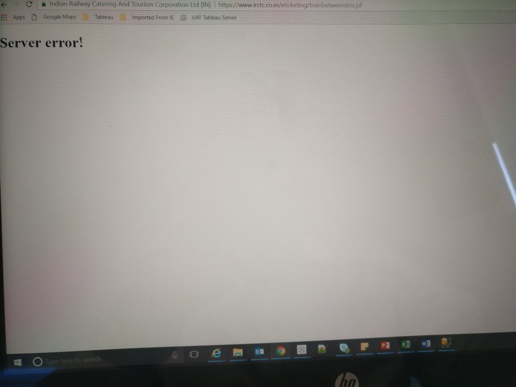 dpk_bhanushali's tweet photo. Dear @irctc @sureshpprabhu
@PiyushGoyalOffc Such useless is your #irctc site that a person has to try for number of time to book a single ticket and still has to fail everytime. And the tickets are full. #indianrailway #useless #badserver #shameful https://t.co/BZtoKoHQGb
