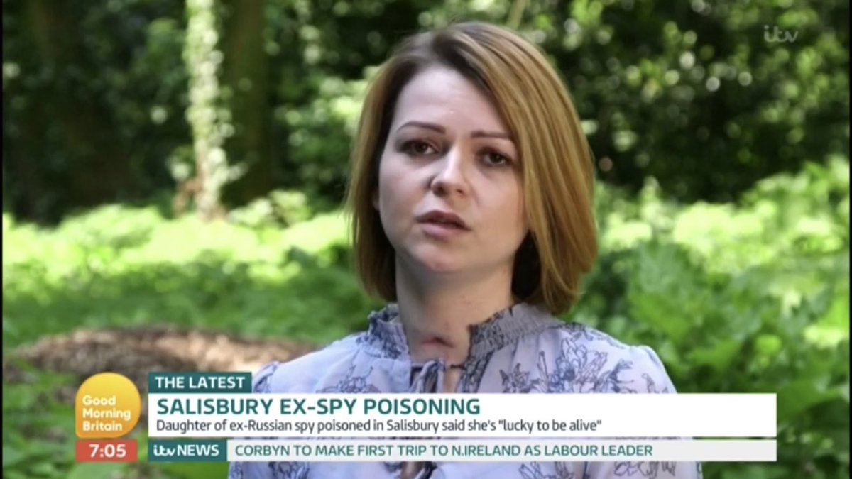 richardgaisford's tweet image. Thanks but no thanks. #YuliaSkripal declines attempts by Russian Embassy in U.K. to help and contact her. Video shows her making recovery from “attempted assassination” by #NerveAgent in March. #Salisbury too on the mend - decontamination nearly complete at site of bench. @GMB