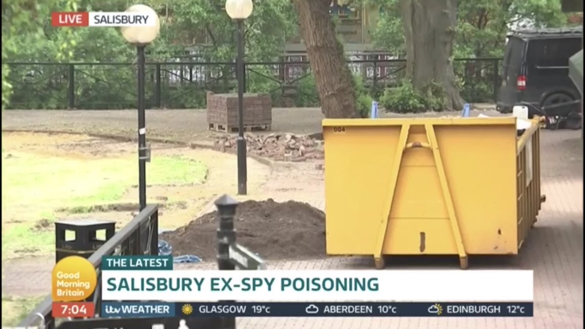 richardgaisford's tweet image. Thanks but no thanks. #YuliaSkripal declines attempts by Russian Embassy in U.K. to help and contact her. Video shows her making recovery from “attempted assassination” by #NerveAgent in March. #Salisbury too on the mend - decontamination nearly complete at site of bench. @GMB