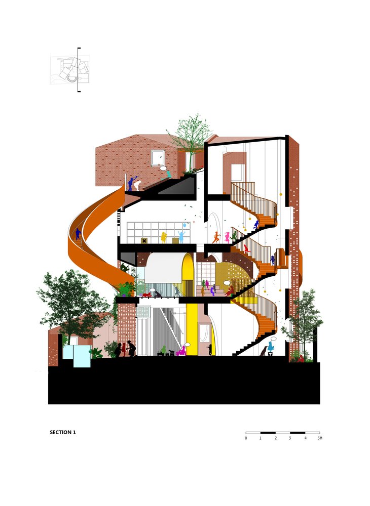 #kindcentrum #gebouwvoorkinderen #referentie #inspiratie: een verticaal georiënteerd gebouw voor peuters verbonden door #kleur en #trappen, doorkijkjes en #uitzichten, #gevelopeningen en materialen.

archdaily.com/894344/chuon-c…