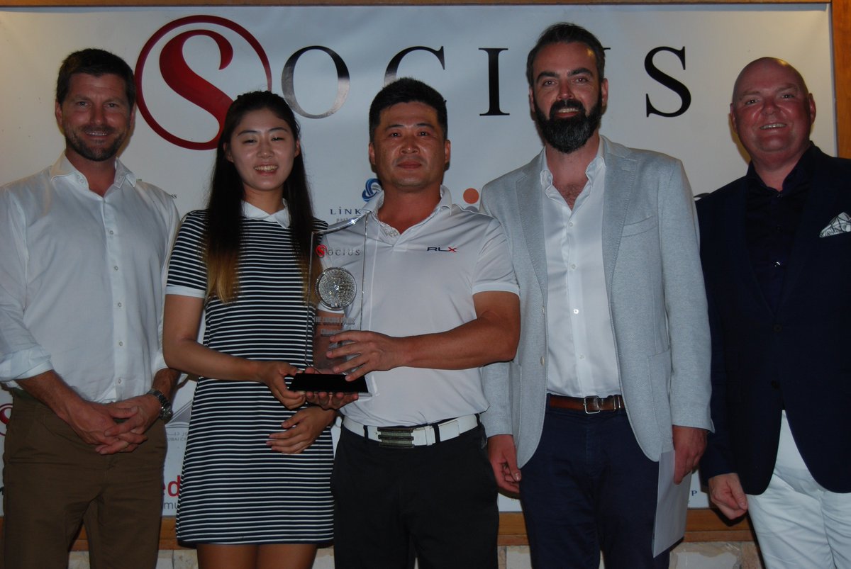 DubaiCreekGolf's tweet photo. Congratulations to James and Hyeonji Kang who won the Grand Final of the @SociusG Pairs with an amazing score of 45 points! Thanks for SOCIUS for your support this season ⛳️ https://t.co/feYZUrUOev