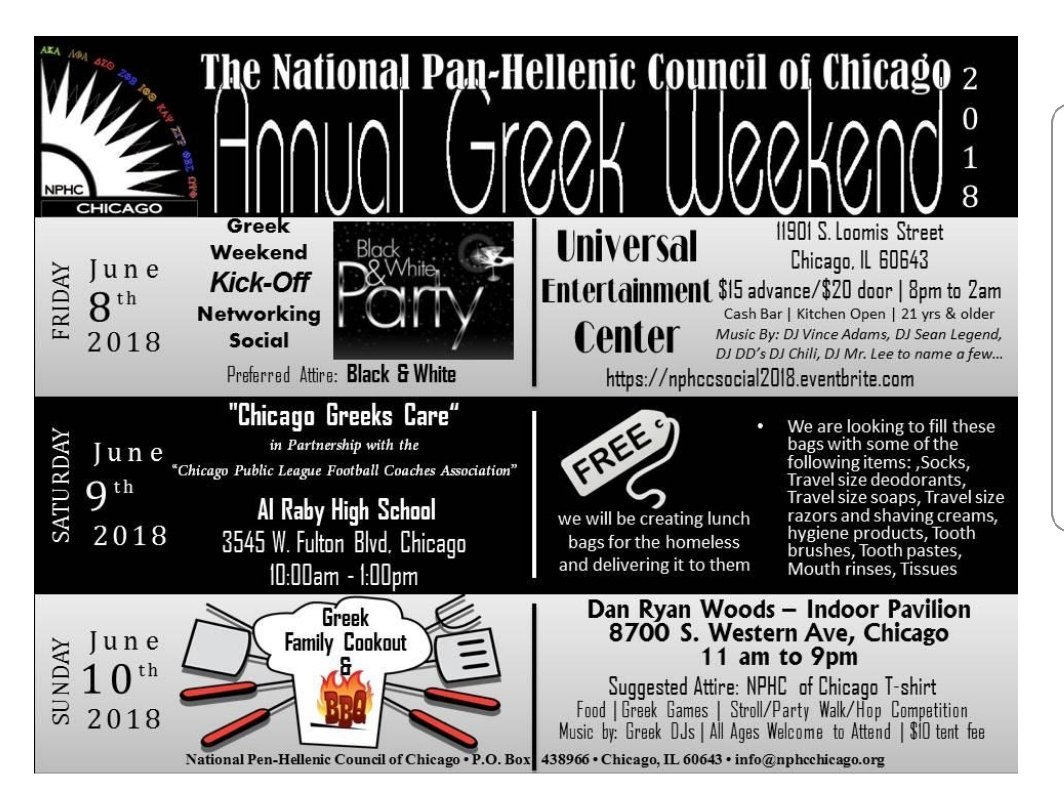 LmarieAsad's tweet image. NPHC Chicago Greek Cares

June 9, 2018 |10am – 1pm
Al Raby High School, 3545 W. Fulton Blvd. In partnership with the Chicago Public League Football Coaches Association, we will be creating lunch bags for the homeless. via @nphcchicago #NPHCstrongerTogether nphcchicago.org/2018/05/04/chi…