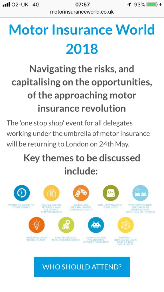 GraemeBIBA's tweet photo. Looking forward to participating in #MotorInsuranceWorld today on ‘Technology and the customer journey’ & of course listening to the industry Galactico - @AXADavidW session on driverless cars https://t.co/TNj7o0TtWv