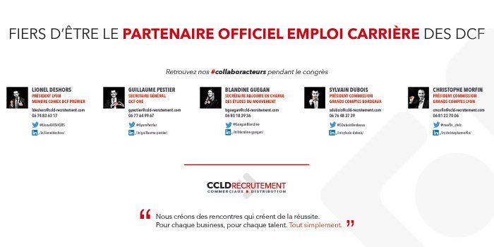 CCLDRecrutement's tweet photo. #JeudiConfession Tous nos #collaboracteurs sont fiers d’être le partenaire Emploi & Carrière des @FederationDCF et de participer ainsi à la revalorisation de la fonction commerciale ! #IntelligenceCommerciale @DCF2018Nantes https://t.co/3xsaelc88J https://t.co/DMysMBEUds