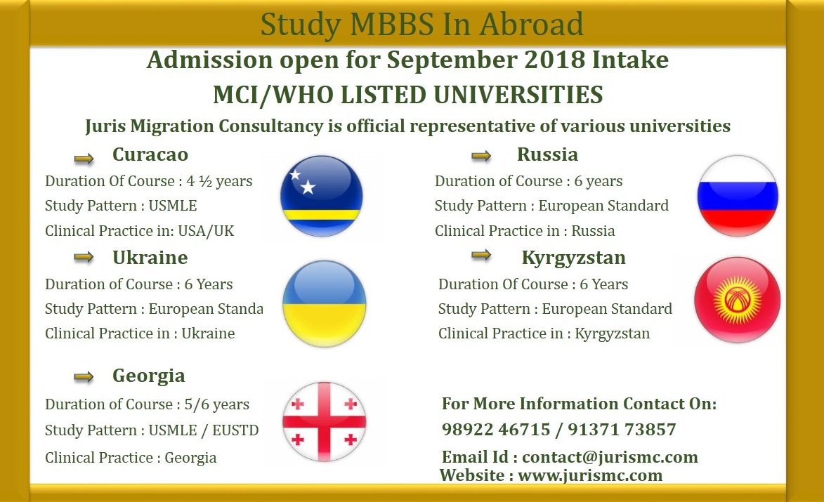 JurisMigration's tweet photo. MBBS Admission for September Intake 2018 is in process...
Tuition Fees starting from lowest to high rate (1.60 -11 Lacs)
Education Loan assistance..
Contact for admission on 98922 46715 / 91371 73857
https://t.co/NYEI4qQmV0 https://t.co/8fZLwzoVO6