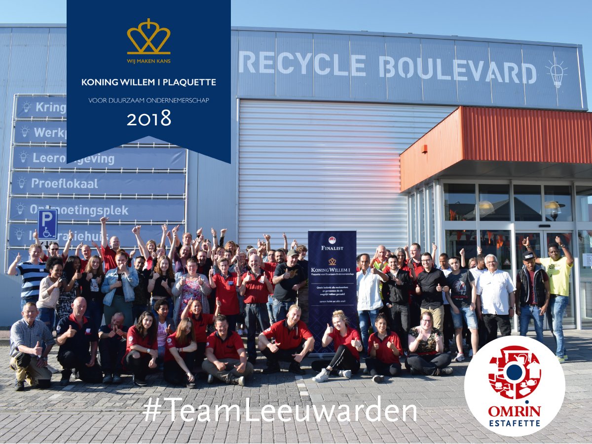 Omrin's tweet photo. In Leeuwarden openden we in november 2017 de Recycle Boulevard. Dé plek voor talent, ideeën en initiatieven. Het complete team van vrijwilligers, medewerkers, studenten, statushouders en stagiaires van Estafette Leeuwarden is trots op de nominatie voor de @kw1prijs! https://t.co/99Zuw7fbqJ