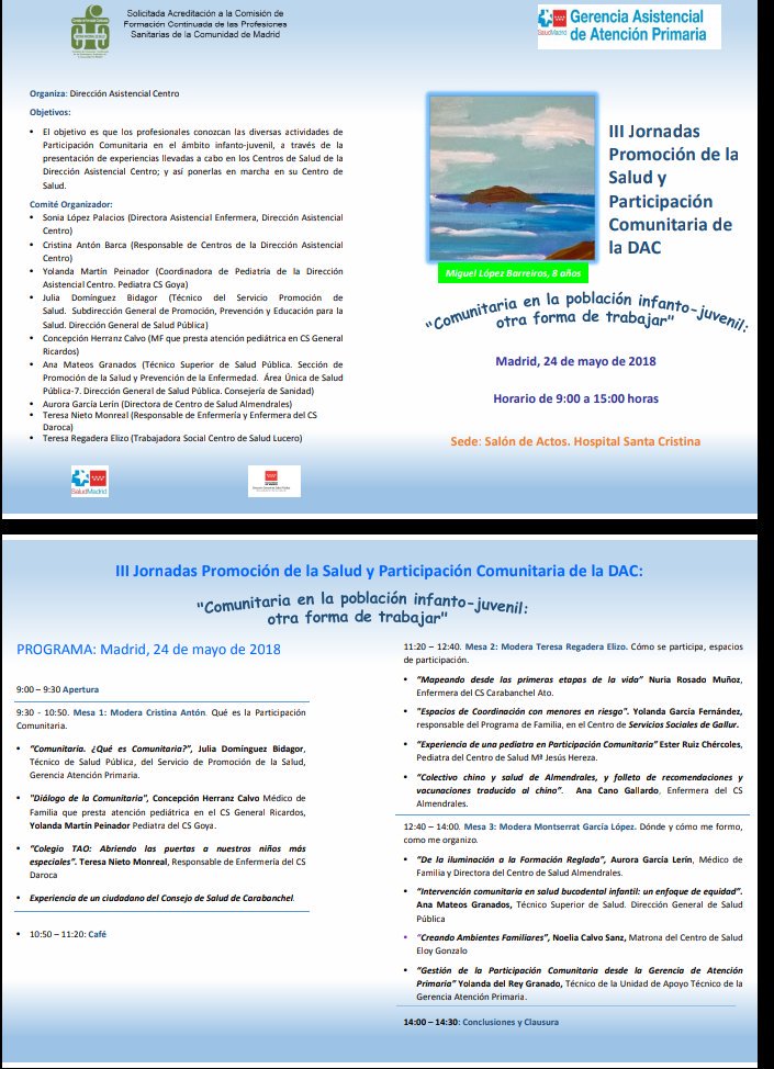 PilarMestreOr's tweet photo. Hoy III Jornada de #promocion de la #salud y participación comunitaria de la #DACentro #AtencionPrimariaCMadrid para poner en valor iniciativas de #centrosdesalud para mejorar la salud de #menores y #Jovenes 👋👋
#HospitalStaCristina 🔽 https://t.co/YHAZh7M77J