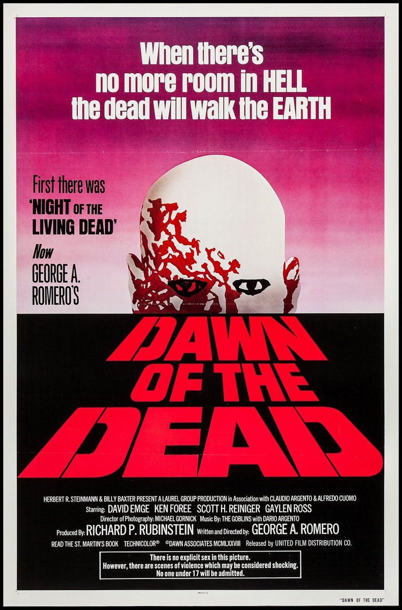 HorrorSeen's tweet photo. So 39 years ago today George Romero's seminal zombie classic Dawn of the Dead hit US cinema screens . Easily one of THE most influential horror films and sheer perfection . When there's no more room in Hell the dead will walk the Earth https://t.co/YbuGpRSN5l