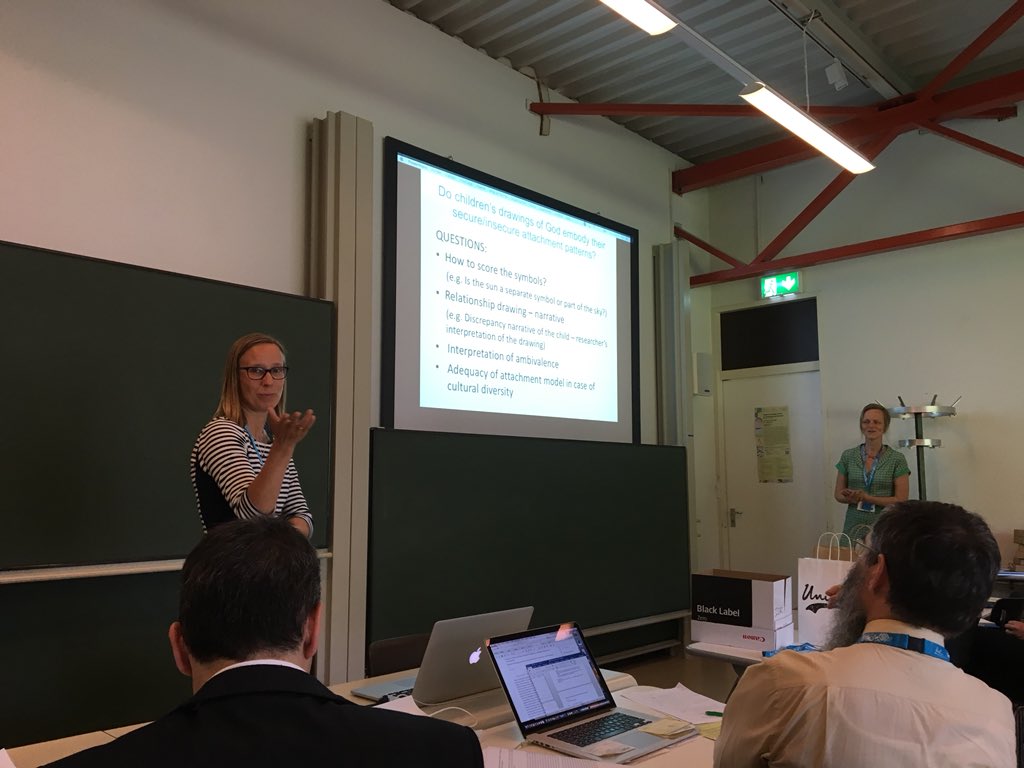 DessartG's tweet photo. Now H. Schaap and H. Muttert presenting on attachment styles and children’s drawings of God from the Netherlands #unilausanne #WSddd18 https://t.co/u7LBwMKuzM