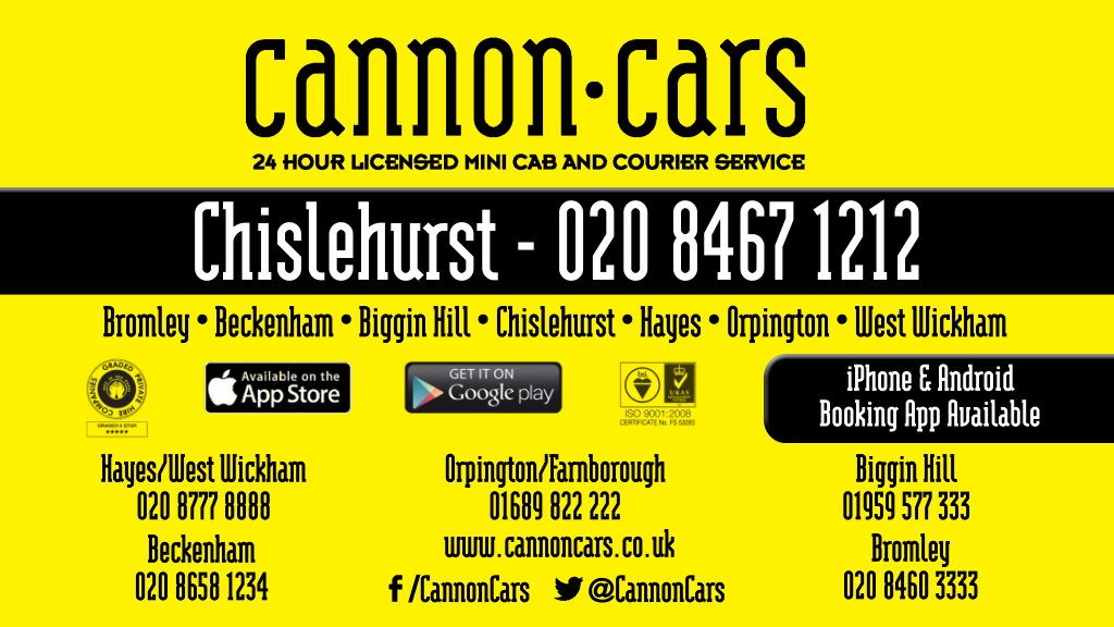 Popping into Chislehurst for a bit of shopping or something to eat?
cannoncars.co.uk/areas-we-cover…
Need a cab?
Our number is 020 8777 8888

#Chislehurst #BR7 #Bromley #BromleyFL #BeckBromFL

<a href="/VisitChis/">Visit Chislehurst</a> @ChisTownTeam <a href="/WoW_Bromley/">Reputably Bromley</a> <a href="/bromleypopulo/">Bromley Populo</a>