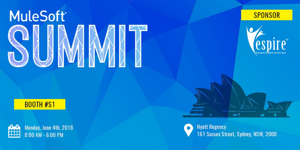 EspireInfolabs's tweet image. ⚡️Excited to announce that #Espire will be one of the key sponsors at the @MuleSoft Summit, Sydney. Schedule a meeting with us now: goo.gl/mL72Ho #DigitalTransformation #muletalks #mulesoft #CX #api #mulesoftsummit #sydney