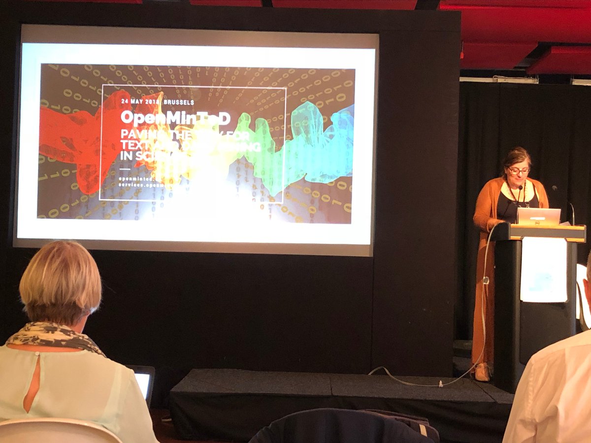 N.Manola <a href="/OpenAIRE_eu/">OpenAIRE</a> presents <a href="/openminted_eu/">OpenMinTeD</a> project that has paved the way for #TDM in science establishing a cloud-based TDM infrastructure for scientific literature. #tdmbxl