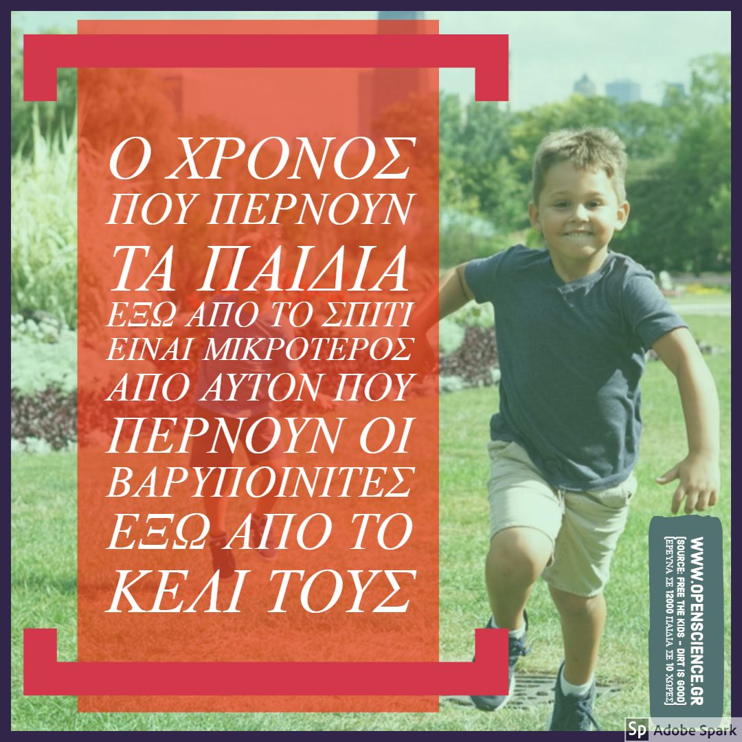 Σύμφωνα με την έρευνα της εκστρατείας Free the Kids - Dirt is Good, τα παιδιά σε 10 χώρες περνούν λιγότερο χρόνο σε ανοικτό χώρο από τους βαρυποινίτες
