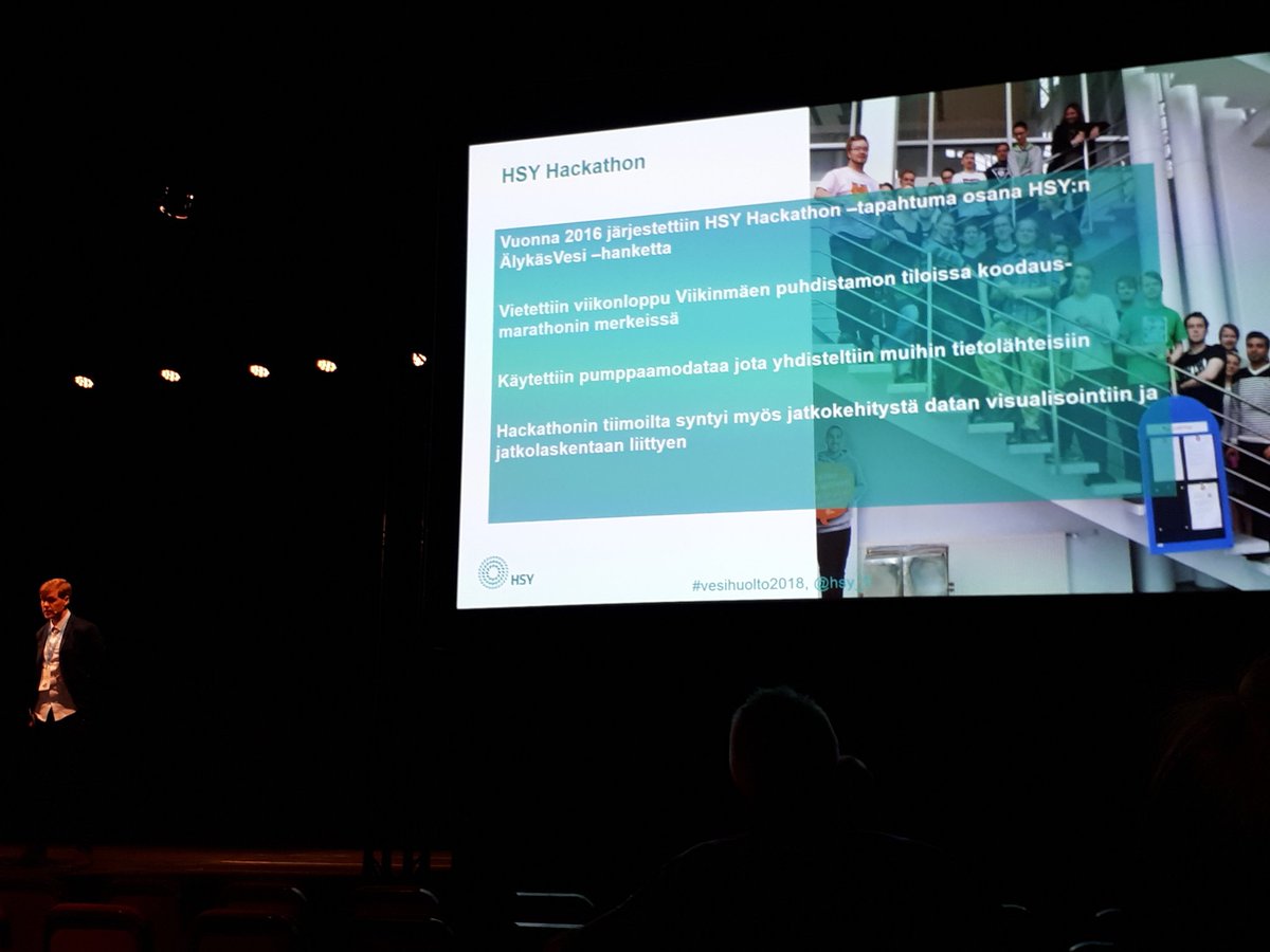 Perttu Saarinen #vesihuolto2018-päivillä: HSY operoi ja kunnossapitää yli 550 jätevedenpumppaamoa, kaikista tallennetaan online-dataa. Datasta saadaan tietoa virtaamamääristä ja voidaan seurata verkoston toimivuutta. #älykäsvesi-hackathonin avulla kehitettiin datan hyödyntämistä.